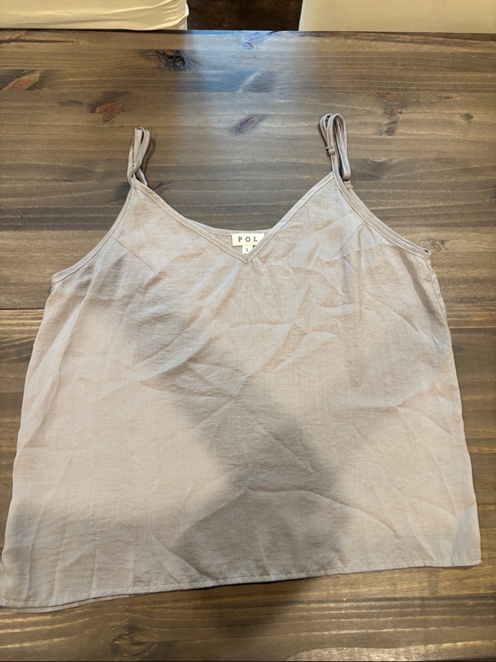 POL Women's V-Neck Adjustable Strap Camisole in Light Taupe